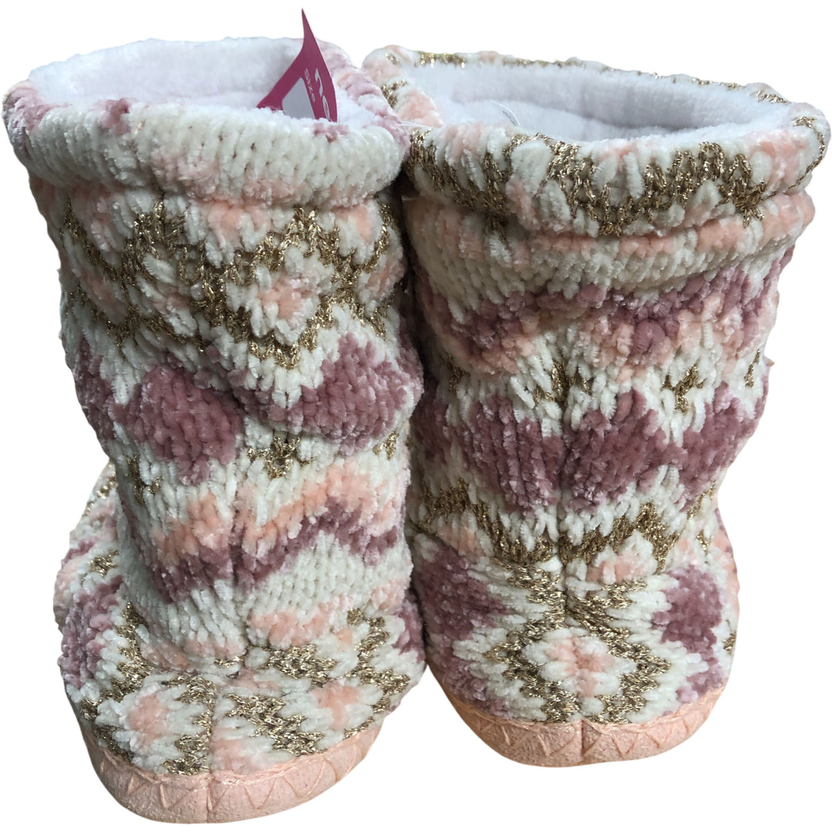 Chunky Knit Slippers Women's Winter Cozy Booties Pink Pattern