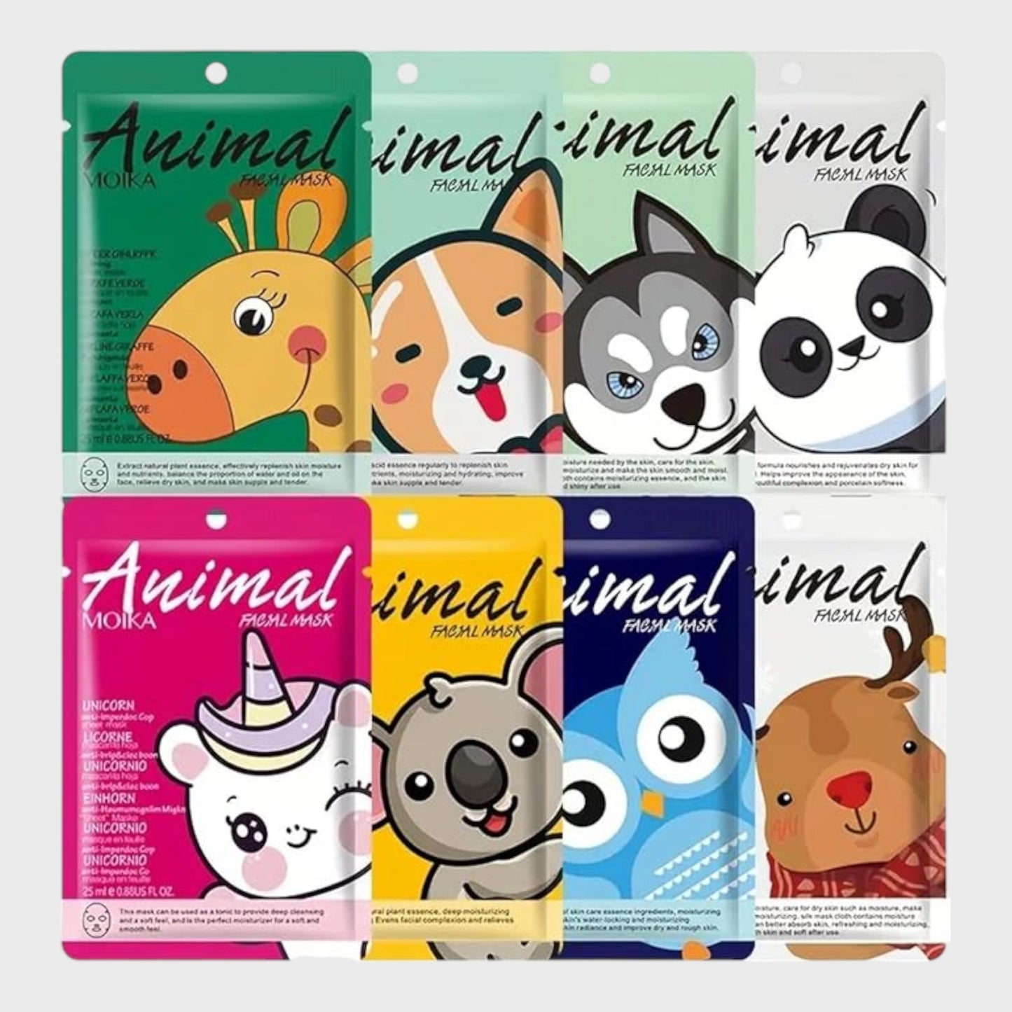 Animal Sheet Face Masks - 8 Pieces