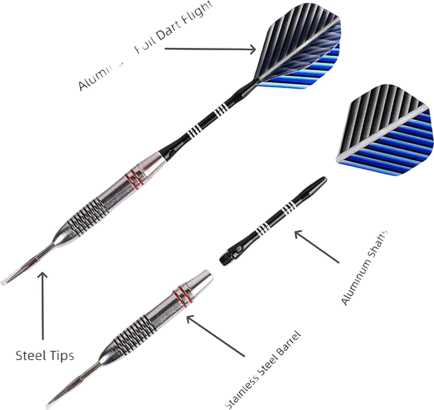 FUZWOL Steel Tip Darts Set Aluminium Foil Flights Stainless Steel Barrels 3 Pack