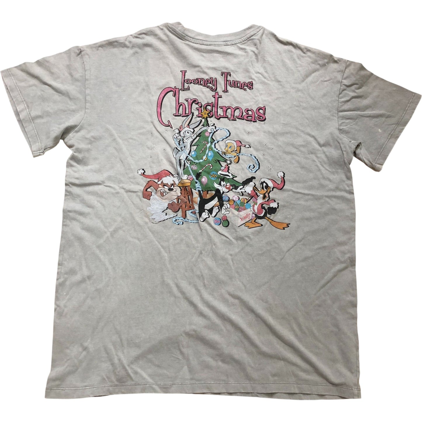 Distressed Look Looney Tunes Christmas T-Shirt XS Cartoon Grey Relaxed Fit Tee