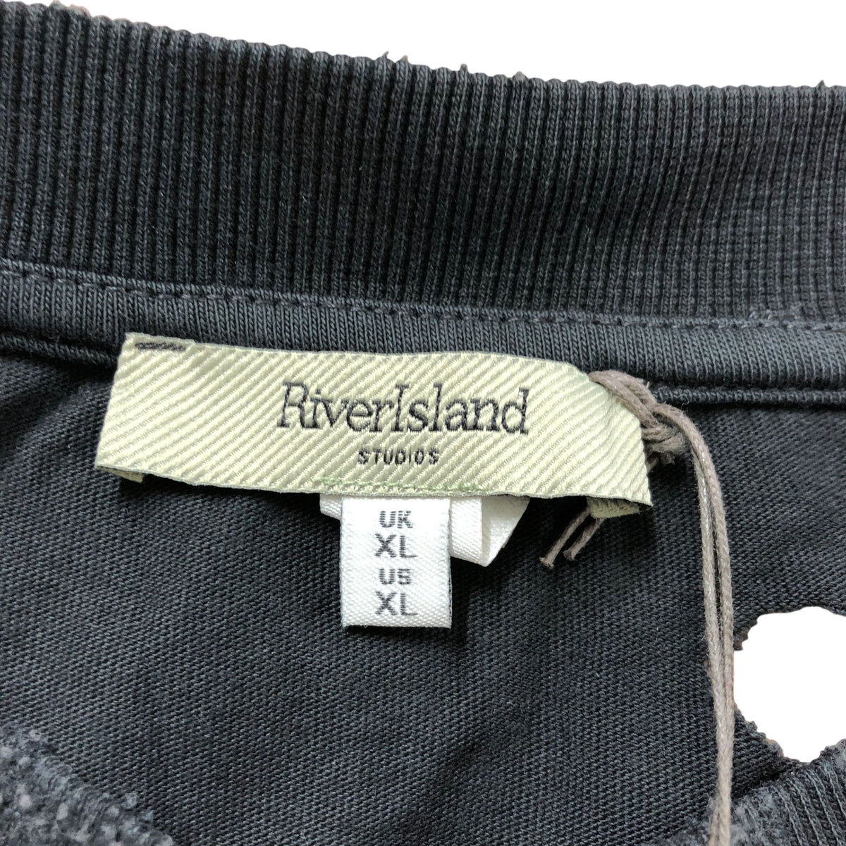 River Island Studios XL Men's Black T-Shirt Distressed Graphic Design Style