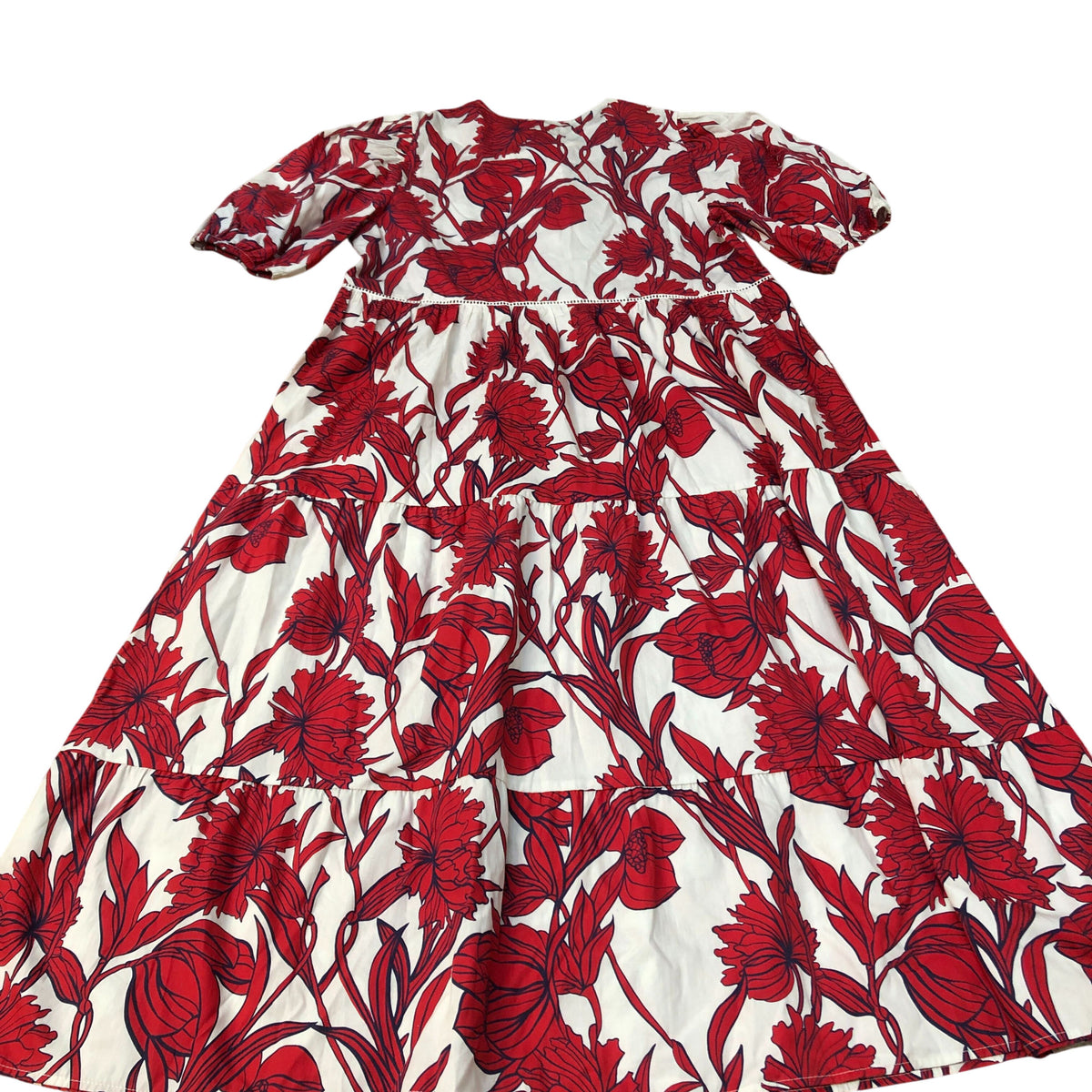 Baukjen Floral Print Dress UK14 Women's Organically Made Red White Cotton