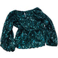 Lipsy Sequin Blouse UK12 Women's Green Long Sleeve Party Top