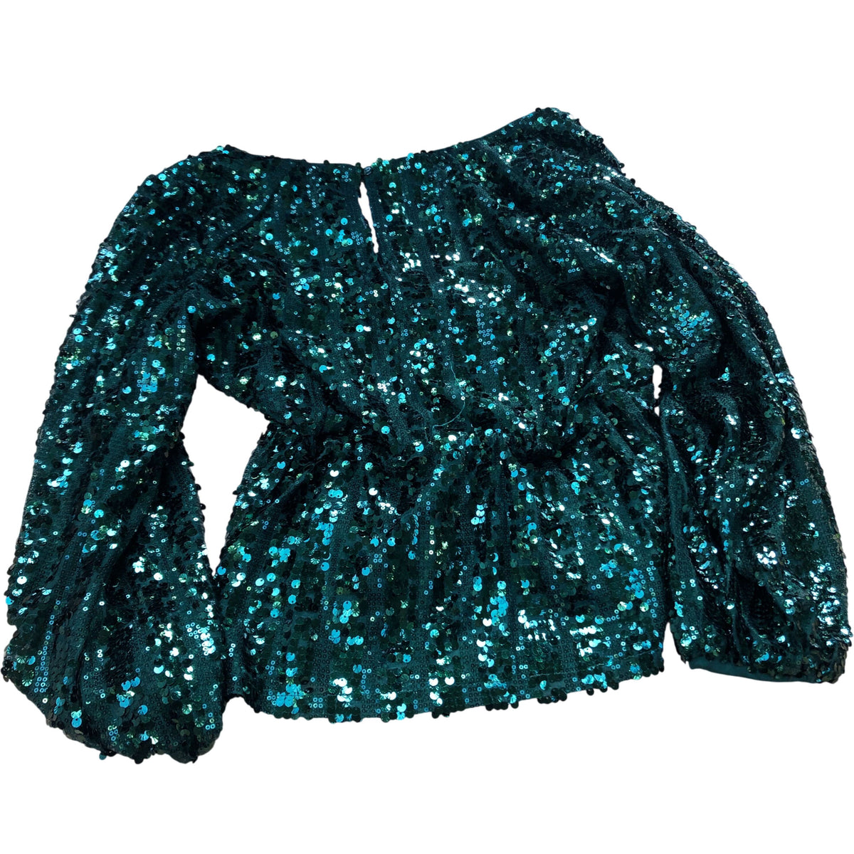 Lipsy Sequin Blouse UK12 Women's Green Long Sleeve Party Top