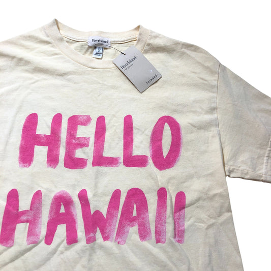 River Island Hello Hawaii T-Shirt UK XS Women's Cotton Yellow Pink Print