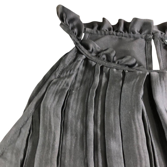 River Island Black Pleated Top UK12 Women's Casual Lightweight Ruffled Neck