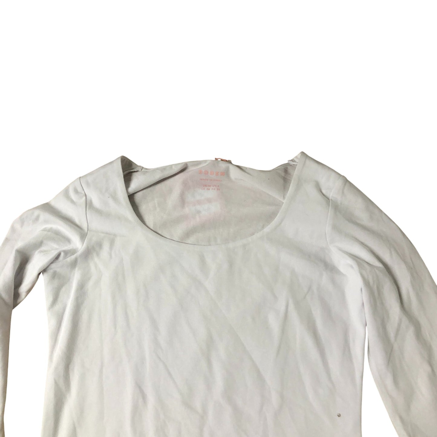 Long Sleeve Top Women's White Cotton Blend Round Neck UK10