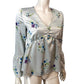 River Island Floral Print Peplum Top Women's Pale Silver Long Sleeve Size 8