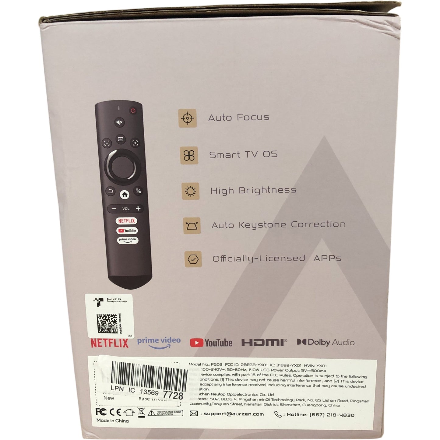 Aurzen Boom 3 Projector High Brightness Auto Focus Smart TV OS Dolby Audio Gold