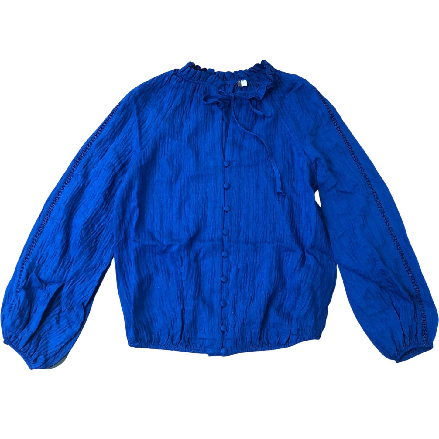 Blue Textured Blouse Size XS Women's Long Sleeve Button Detail