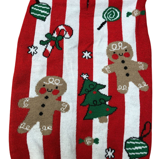 Pet Christmas Sweater Red Gingerbread Design Warm Knit M