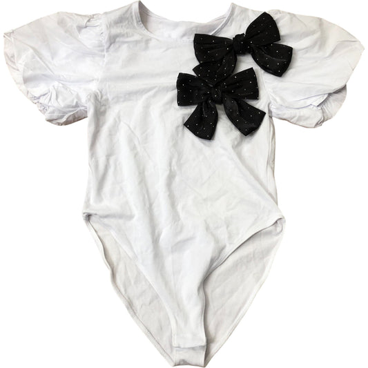 River Island Bodysuit Girl's with Bow Detail Puff Sleeve White Top 11-12 Years