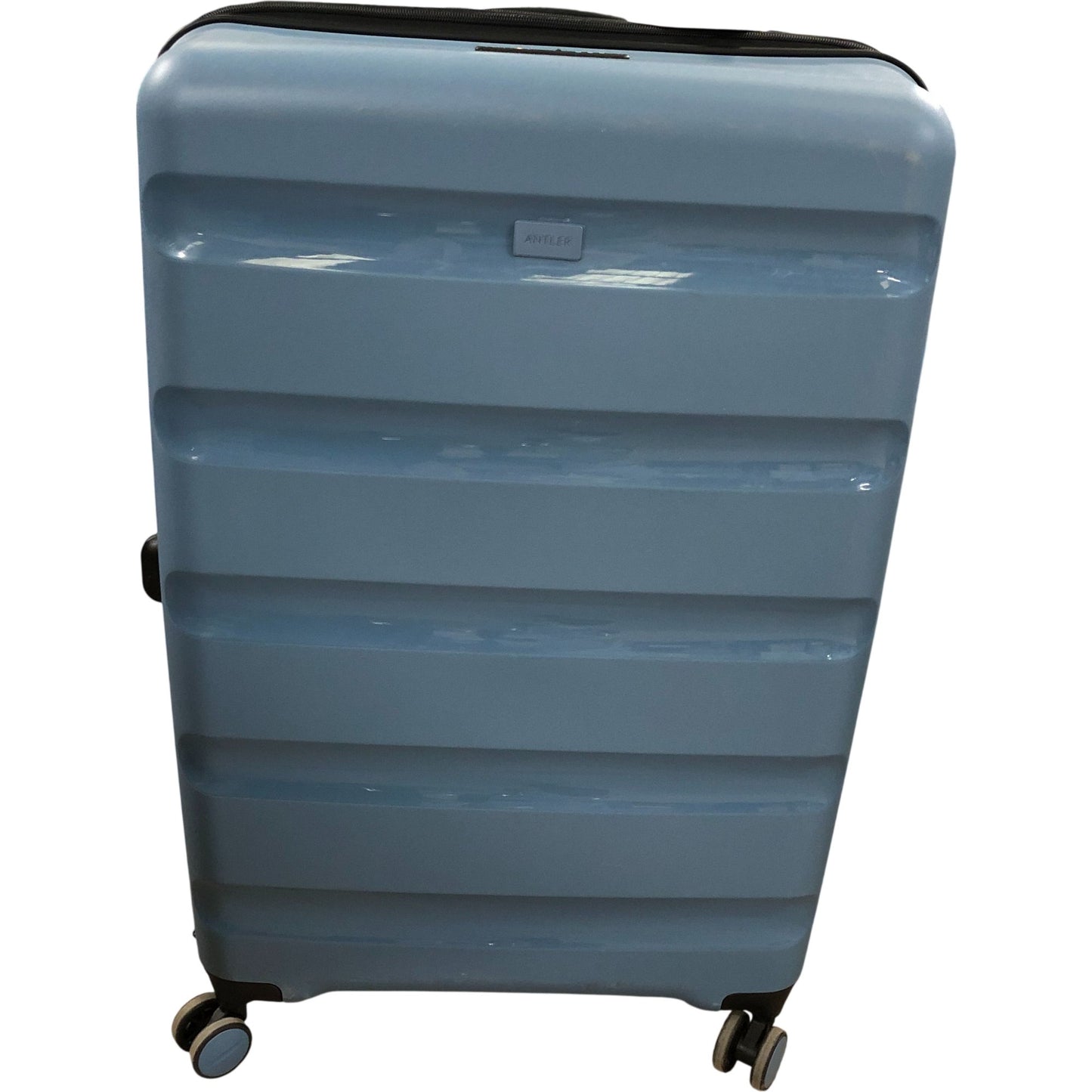 Antler Logo Gloss Stripe Suitcase Hardshell 4 Wheel Spinner Blue 78cm Expandable