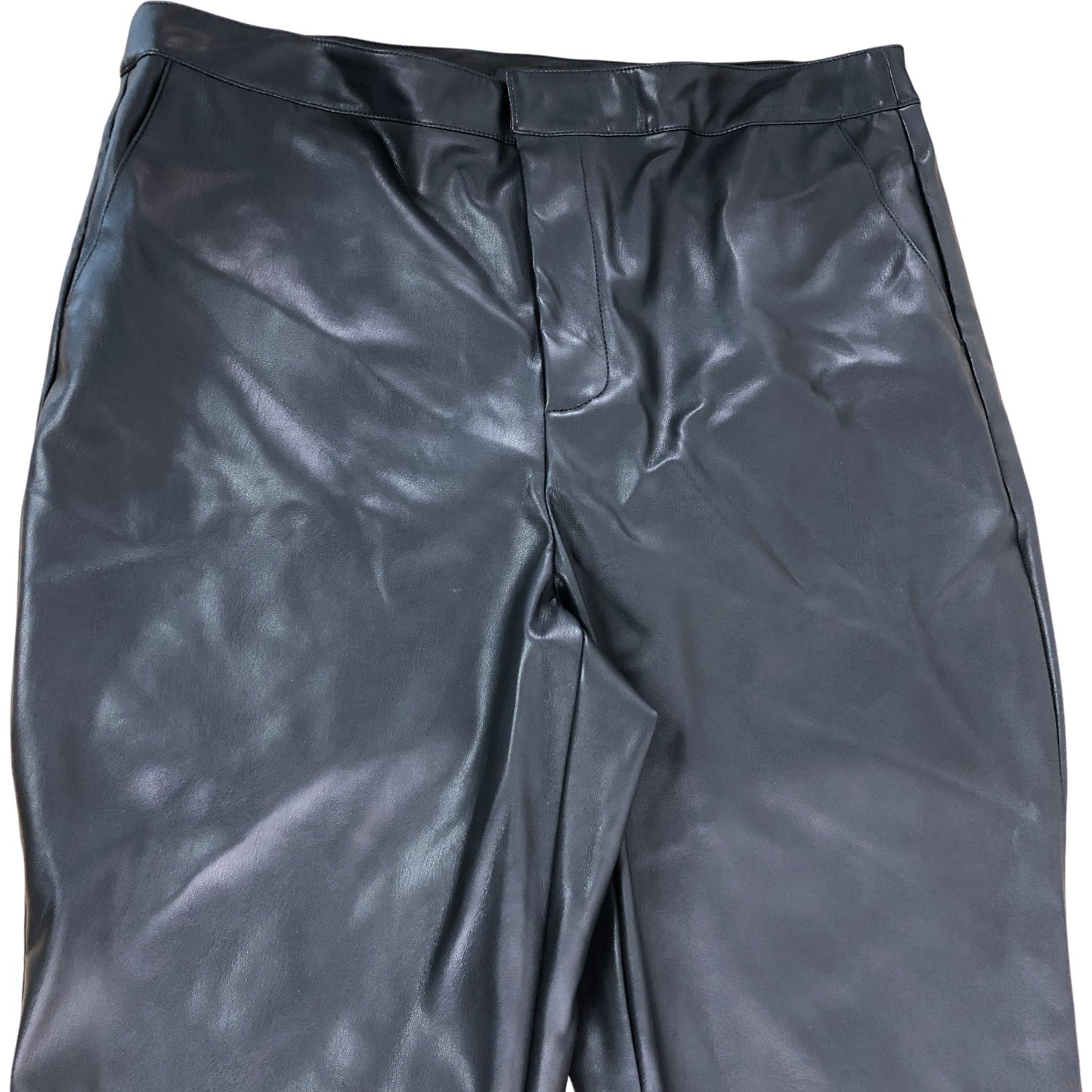 River Island Black Flared Trousers UK18 Women's Faux Leather High Waist