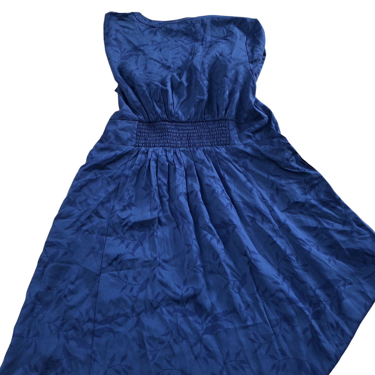 Long Sleeve Dress UK14 Women's Navy Floral Pattern Lattice Design