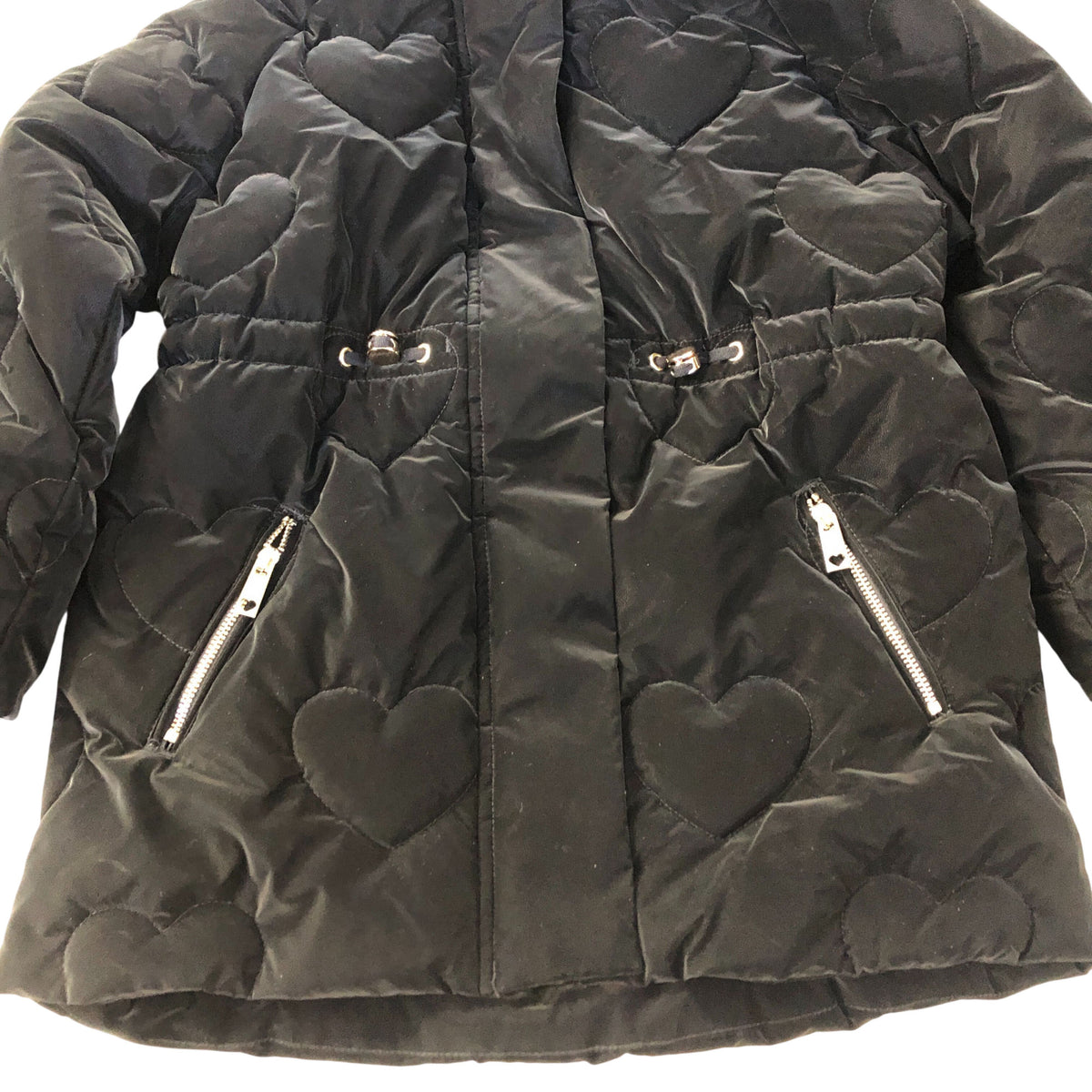 River Island Puffer Jacket Women's Black Heart Quilted Warm Hooded 5-6 Years