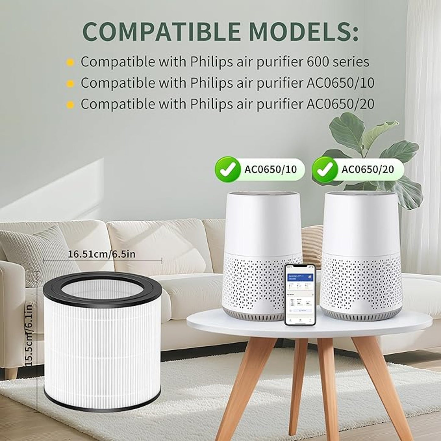 2 Pack Purifier Filter Compatible With Philips Purifier Filter 600 Series Ac0650