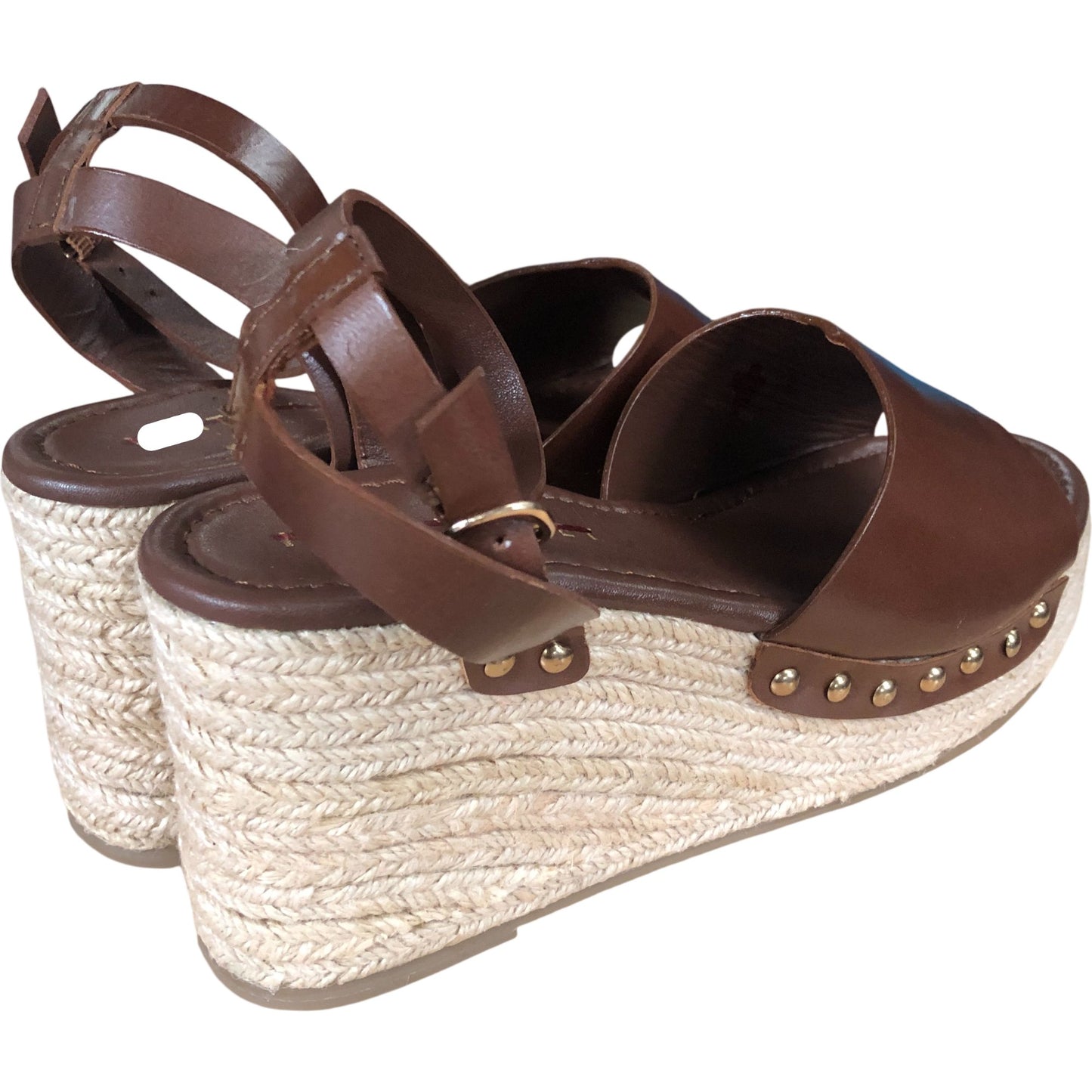 Raya Brown Leather Espadrille Wedges - 4" Heel - Size UK 7