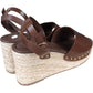 Raya Brown Leather Espadrille Wedges - 4" Heel - Size UK 6