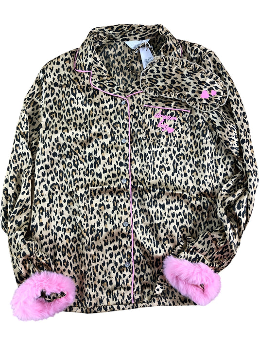 River Island Youth Leopard Print Pajamas Set 11 12 Years Girls Pink Trim