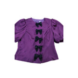 Purple Satin Blouse UK12 Women's Puff Sleeve Beaded Bow Detail Top