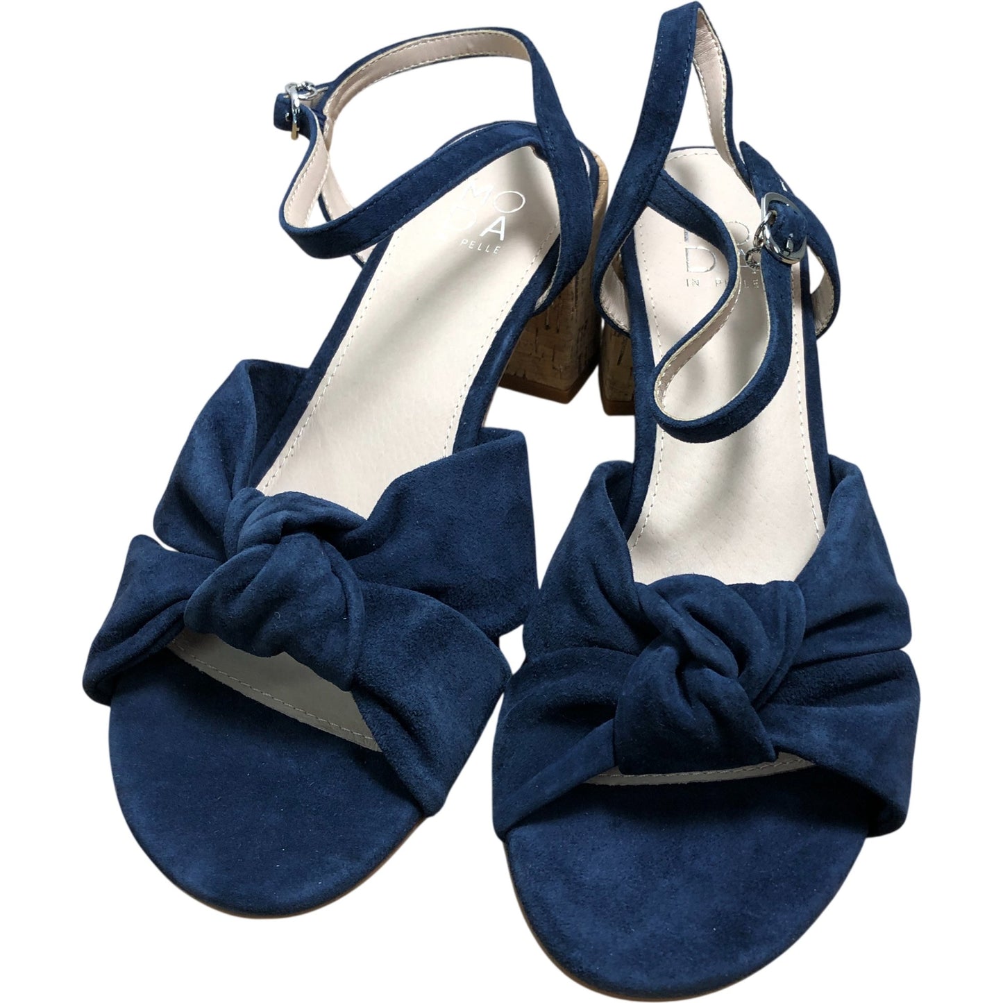 Moda In Pelle Mokara Navy Suede Heeled Sandals UK6 Women's Knot Front Block Heel