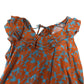 Floral Design Blouse Women's Short Sleeve Ruffle Blue Orange UK6