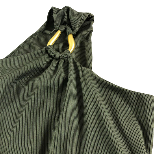 River Island Women’s Khaki Green Bodysuit UK Size L One Shoulder Ribbed