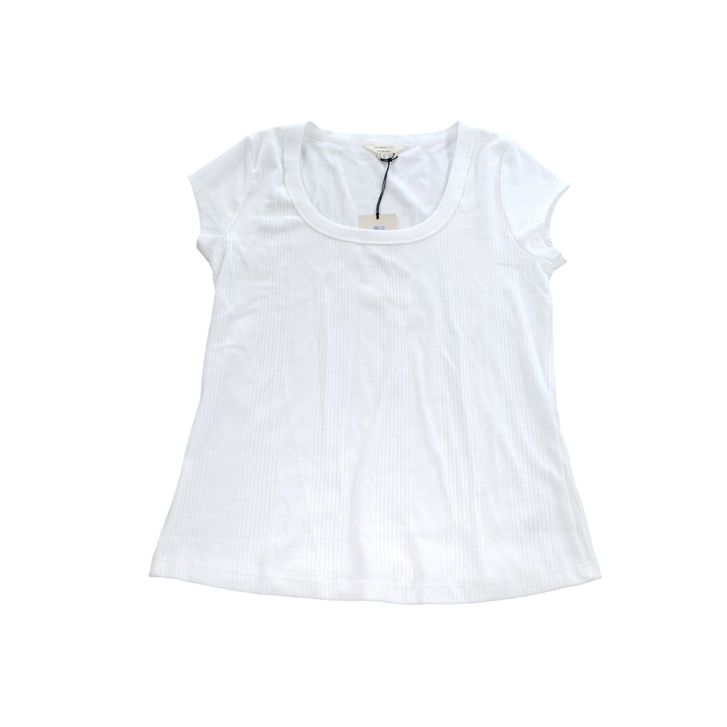 River Island White Ribbed T-Shirt UK 16 Women's Short Sleeve Scoop Neck