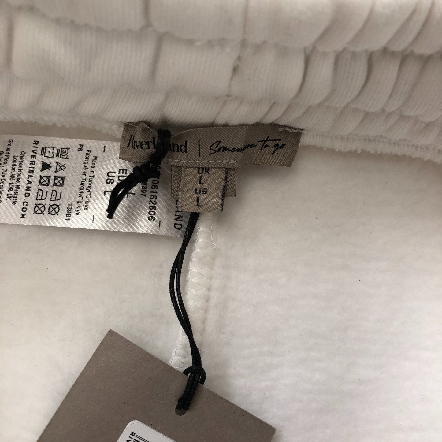 River Island Women's White Sports Shorts Size L With Drawstring and Side Detail