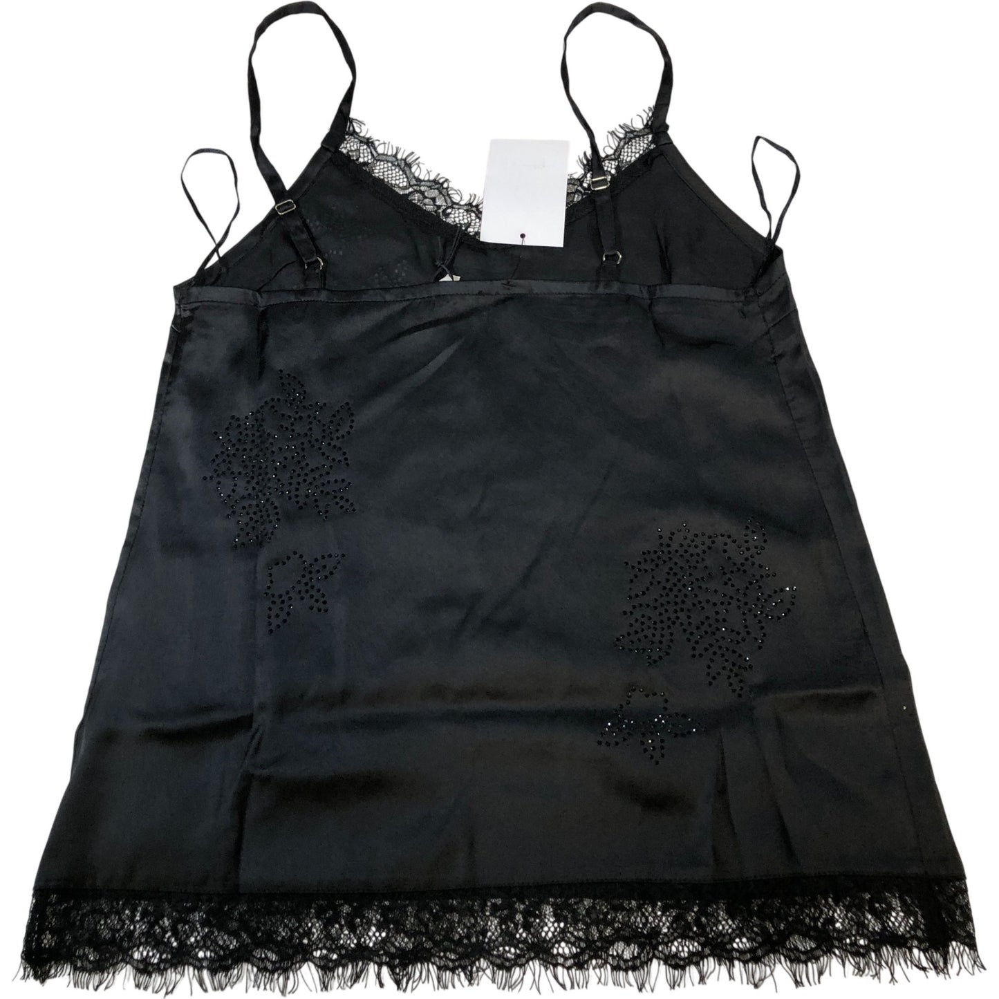 River Island Camisole UK6 Women's Black Satin Lace Detail Sleeveless Top