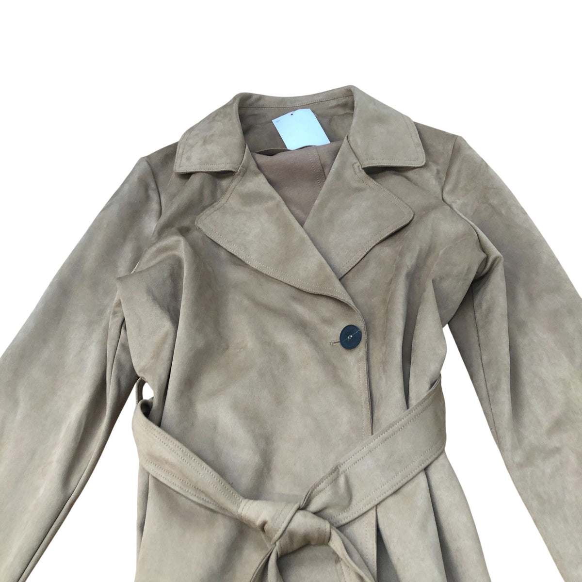 Trench Coat Medium Women's Beige Button Closure Tie Waist Long Sleeve Medium