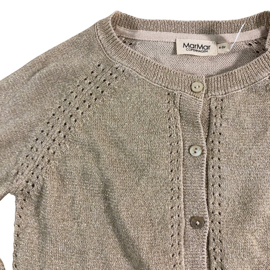 MarMar Copenhagen Girls Cardigan Size 4-5 Years Beige Knit Button Front
