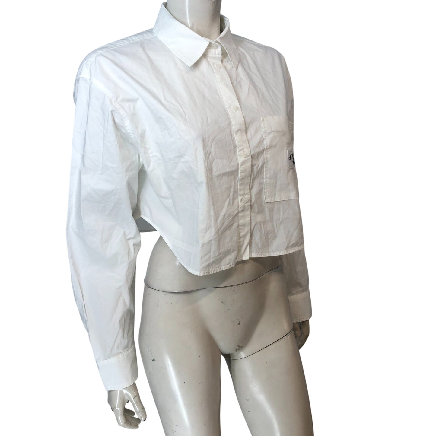 Calvin Klein Jeans Cropped Shirt M Women's White Long Sleeve Casual Cotton