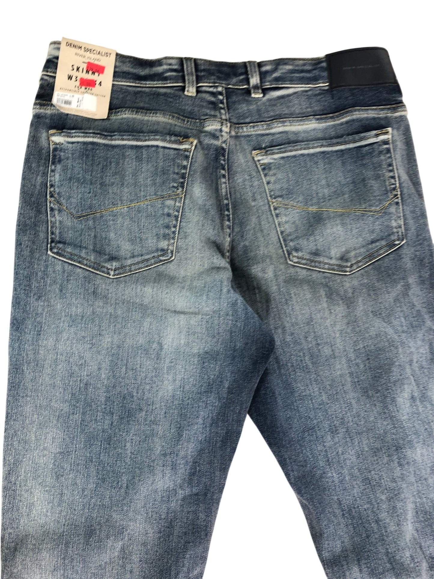 River Island Skinny Jeans W34 L34 Men's Blue Distressed Denim Trousers