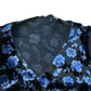 Floral Velvet Top UK Size 12 Women's Black Blue Blouse Short Sleeve