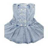 River Island Blue Denim Skater Dress UK10 Women's Embellished Pleated