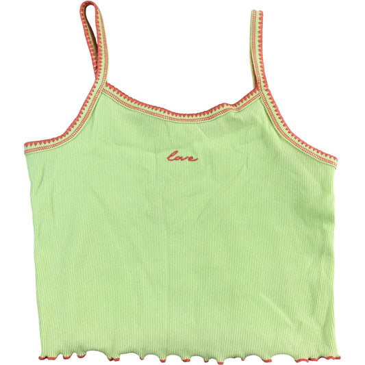RIVER ISLAND Girls Love Top Ribbed Scalloped Neon Yellow Spaghetti 11-12 Years