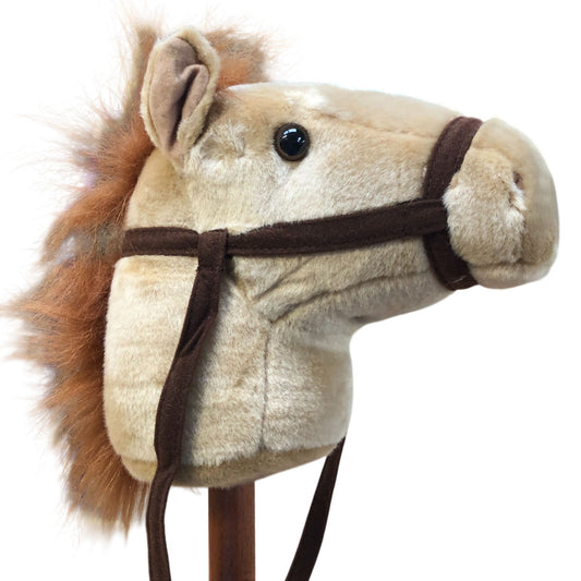 Brown Plush Hobby Horse Riding Stick Horse with Brown Mane