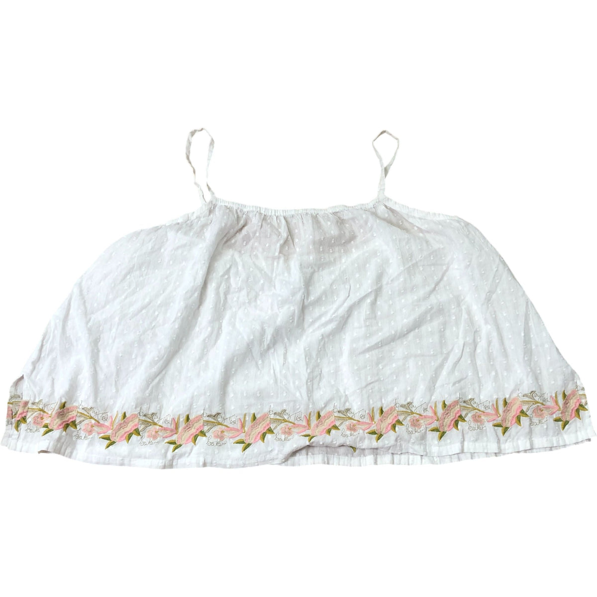 Women's White Embroidered Crop Top Cotton Spaghetti Size 16