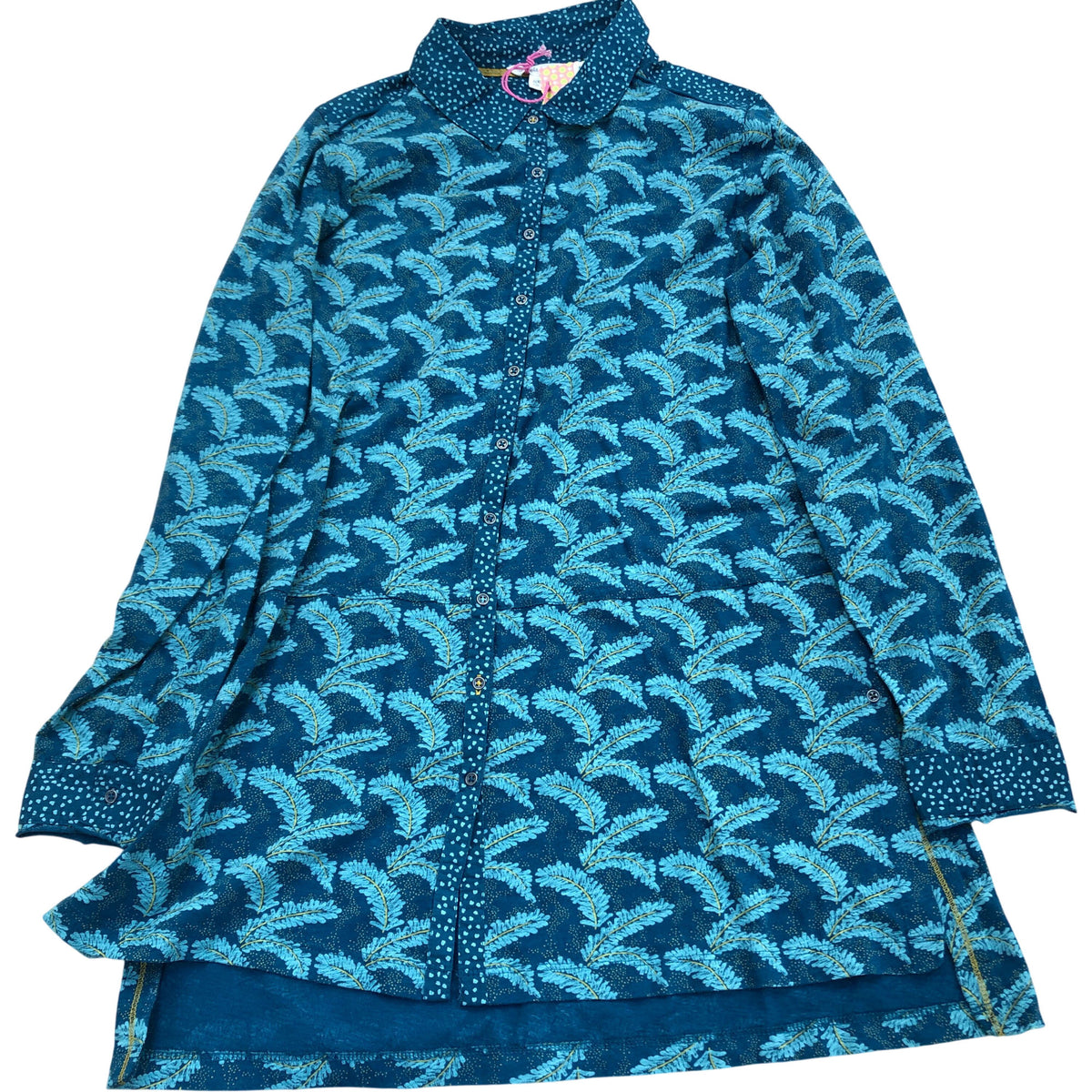 Long Sleeve Shirt Dress UK10 Women's Teal Floral Print Cotton