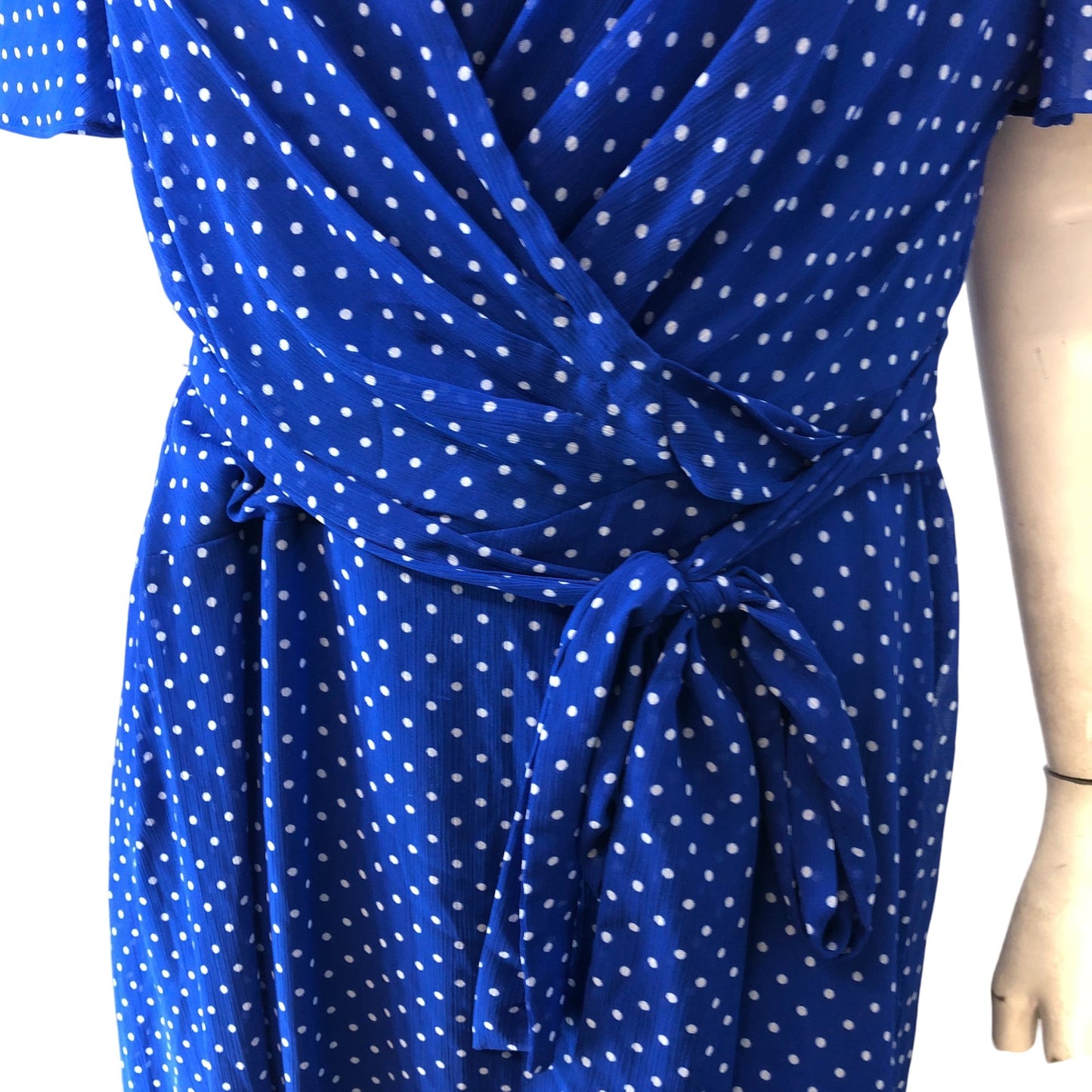 Lauren Ralph Lauren Polka Dot Wrap Dress Size 10 Women's Blue Short Sleeve