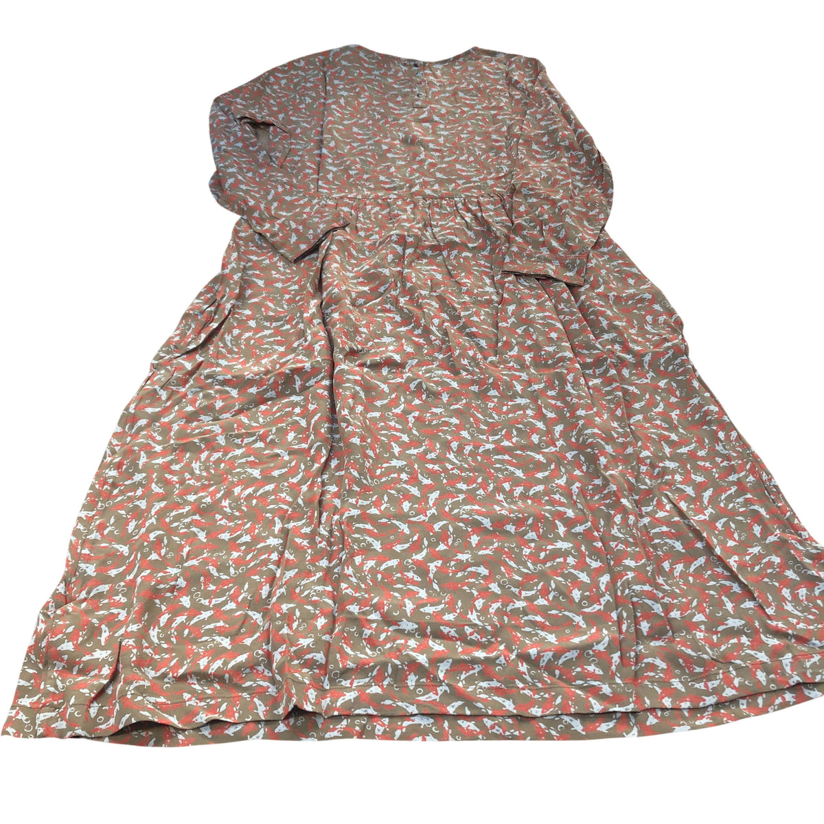 Long Sleeve Dress UK10 Women's Viscose Brown Floral Print