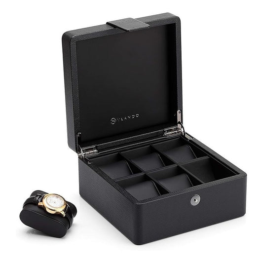 Vlando Black Faux Leather Watch Box 6 Slots Storage Case Men Women Organiser