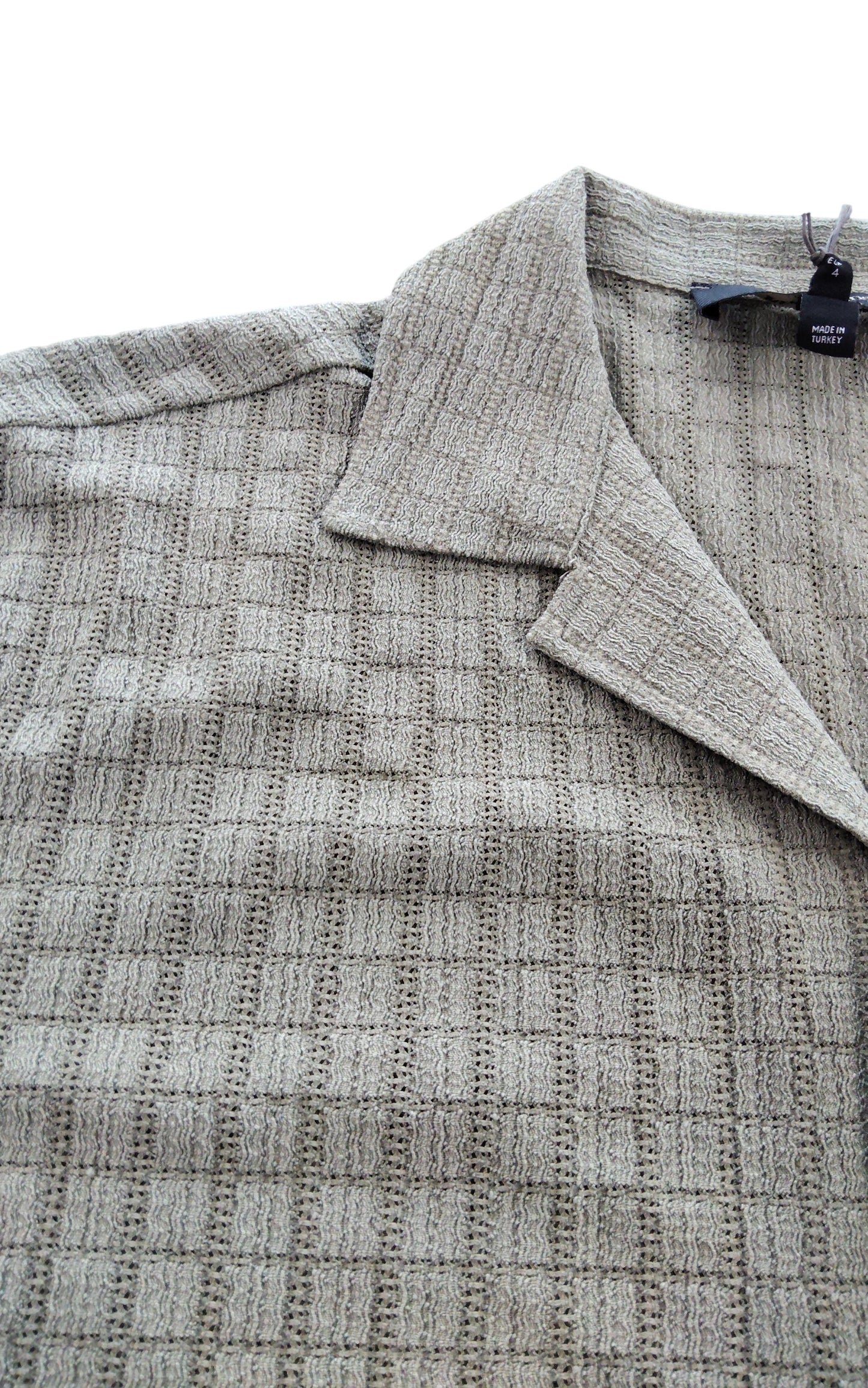 River Island Short Sleeve Shirt L Men's Casual Green Waffle Pattern Button Up