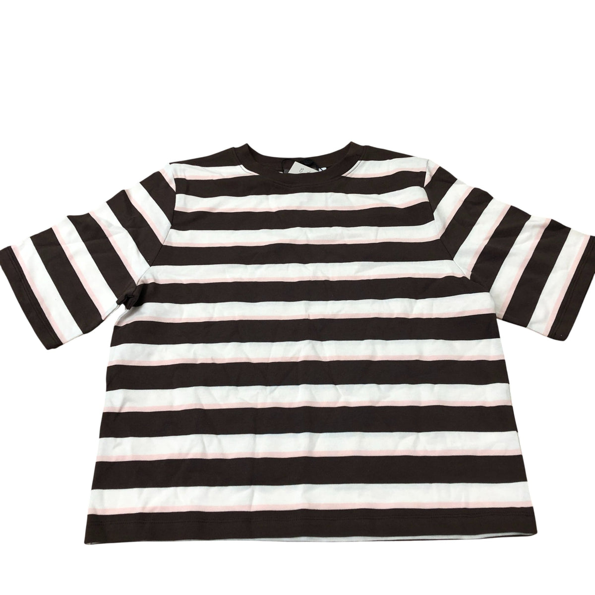Striped Tee Top Women's Brown White Cotton Casual Small