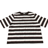 Striped Tee Top Women's Brown White Cotton Casual Small