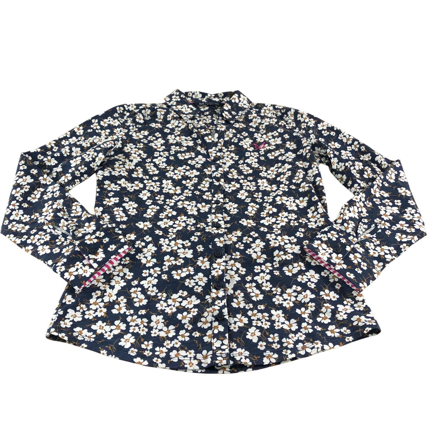 Crew Clothing Company Floral Shirt UK6 Women's Cotton Long Sleeve Navy