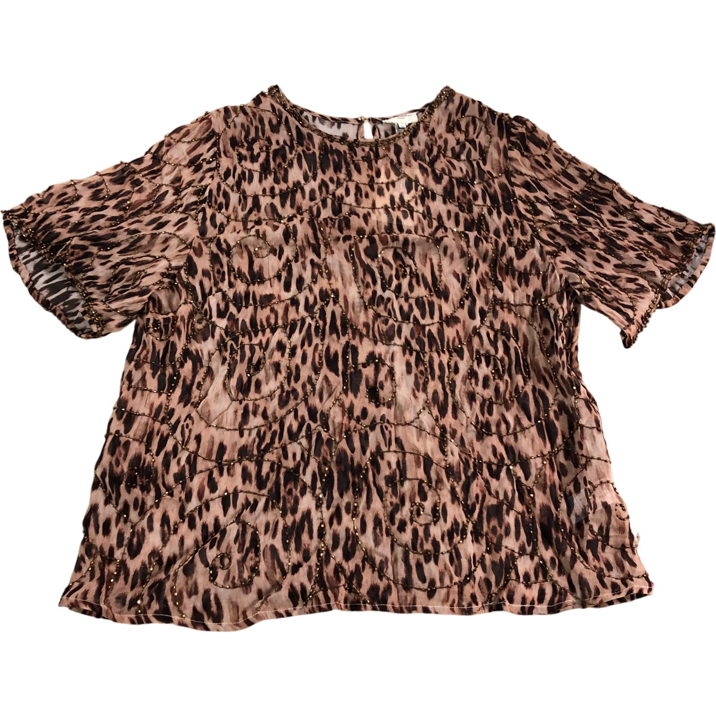 River Island UK12 Women's Viscose Blouse Animal Print Beaded Short Sleeve Top