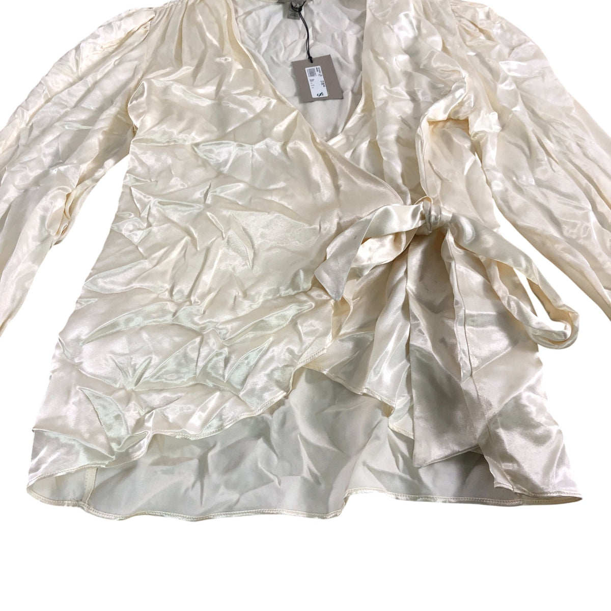 River Island Wrap Top UK12 Women's Long Sleeve Satin Cream Blouse